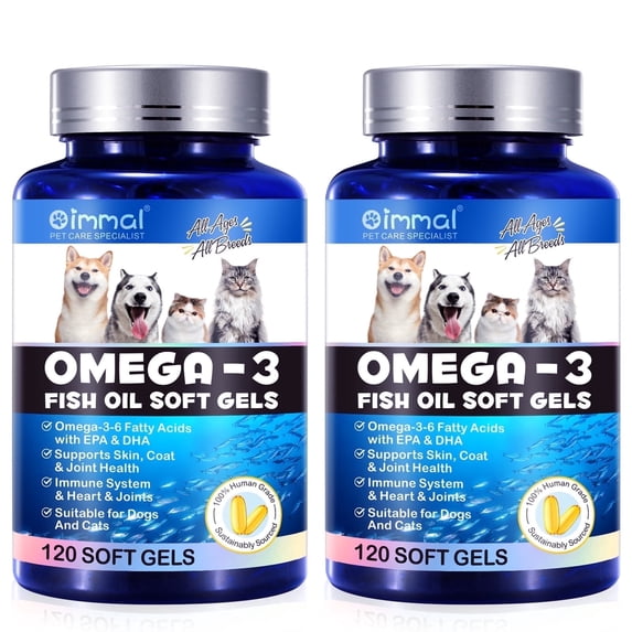 Oimmal Omega-3 Salmon Oil for Dogs & Cats - 240 Fish Oil Softgels with EPA DHA - Supports Joint, Heart, Immune Health & Skin Coat