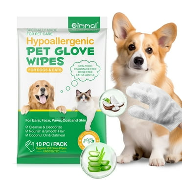 Oimmal Pet Bathing Wipes, Hypoallergenic Coconut Oil Grooming Wipes for Dogs & Cats, Cleaning Paws, Fur, Ears & Deodorizing, Rinse Free - 10P