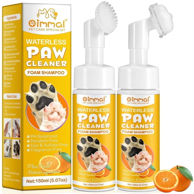 Oimmal Pet Paw Cleaner Foam, 2-Pack, Paw Cleansing Shampoo for Dogs and Cats, No Rinse, Plant-Based, 150ml