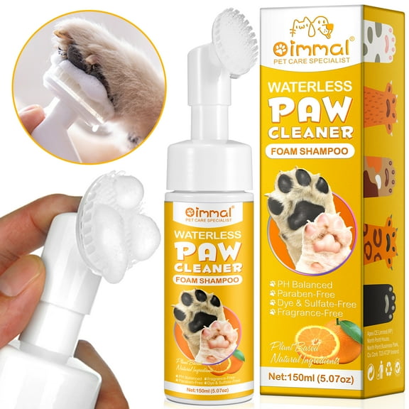 Oimmal Pet Paw Cleaner-Waterless Paw Cleaner Foam Shampoo for Dog & Cat-Suitable for All-sized Paws-Citrus Scent with Silicon Brush-5.07oz