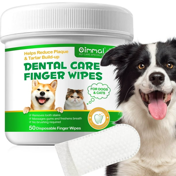 Oimmal Pet Teeth Cleaning Wipes for Dogs & Cats 50 Counts, Disposable Dog Dental Wipes for