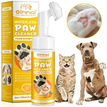 Oimmal Pet Waterless Paw Cleaner Foam Shampoo, pH Balanced Foaming Cleanser with Silicone Brush, Suitable for Dogs & Cats, 5.07oz