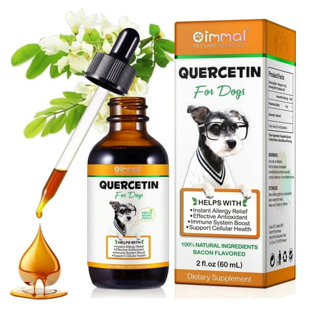 Oimmal Quercetin Drops for Dogs, for Immunity Support, Natural Allergy Relief Supplement for Dogs Bacon - 2 fl.oz(60 ml)- 1Pack