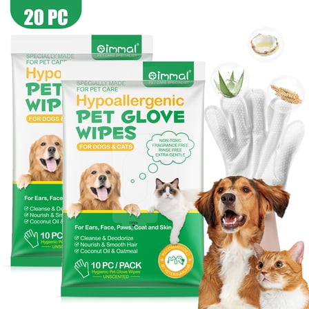 Oimmal Rinse Free Dogs & Cats Cleaning Wipe – 20pcs Pet Bathing Wipes, Nourish Fur Glove Wipes for Daily Care and Traveling