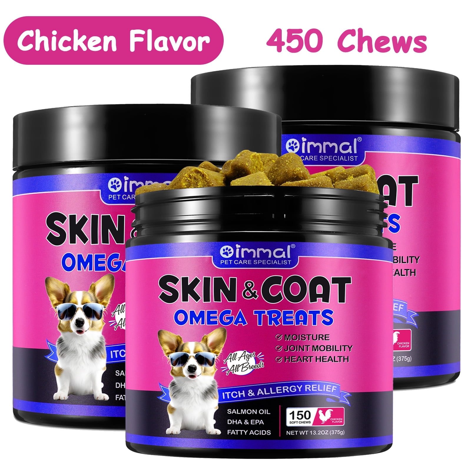 Image showcasing Oimmal Skin & Coat Chews for Dog, 450 Chews with EPA&DHA Fatty Acids ...