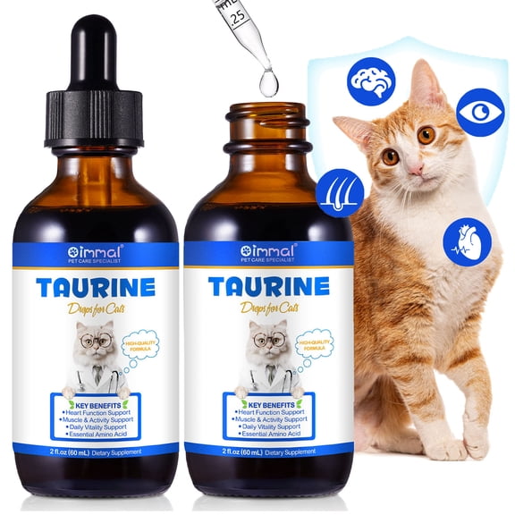 Oimmal Taurine Supplement for Cats Liquid Drops, Pure Taurine for Heart Function & Vision & Immune Support, Essential Nutrient for Feline Wellness, 60 ml - 2Pack