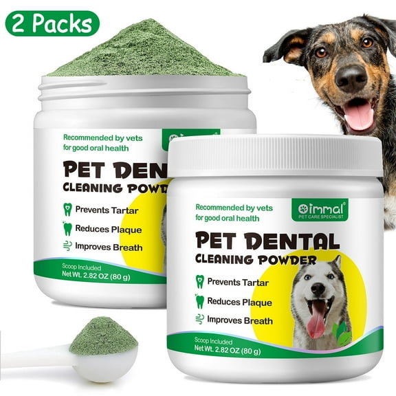 Oimmal Teeth Cleaning Powder for Dogs, Dog Oral Care & Dental Care Powder with Probiotics, Fresh Breath, Plaque, Tartar - 80g *2 packs