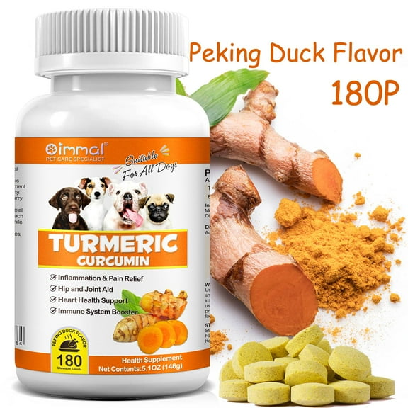 Oimmal Turmeric Curcumin for Dogs - Dogs Hip and Joint Aid + Support - Heart & Immune Support - Health Supplement with Organic Turmeric, Vitamin B - 180 Chewable Tablets