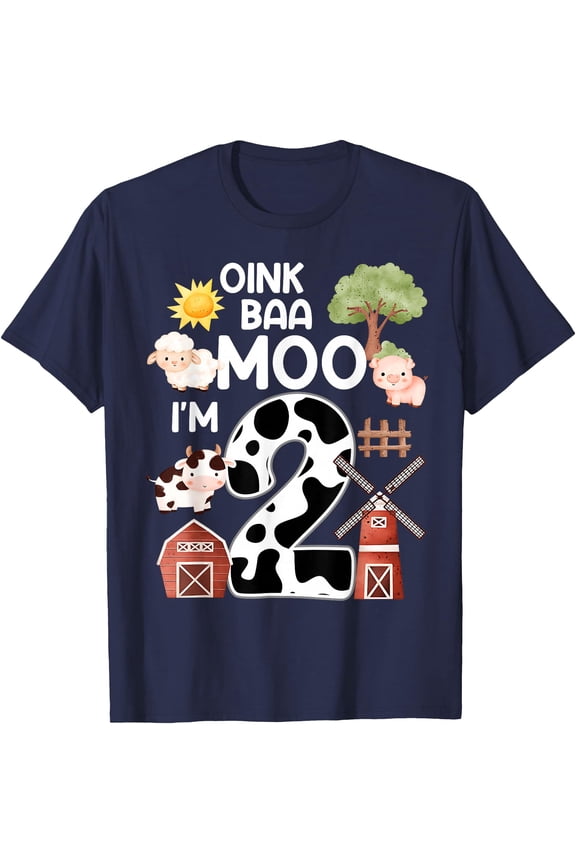 Oink Baa Moo I'm 2 Farm Theme Birthday Gift T-Shirt for 2 Year Olds - Fun Party Apparel