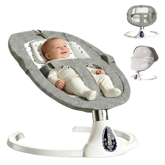 Oioane Electric Baby Swing for Infants, 5 Speeds & 3 Modes with Bluetooth Music, App Remote Control, Gray