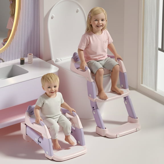 Oioane Potty Training Toilet for Toddlers, 3-in-1 Potty Training Seat with Splash Guard, Anti-Slip and Safety Handles, PinkPurple