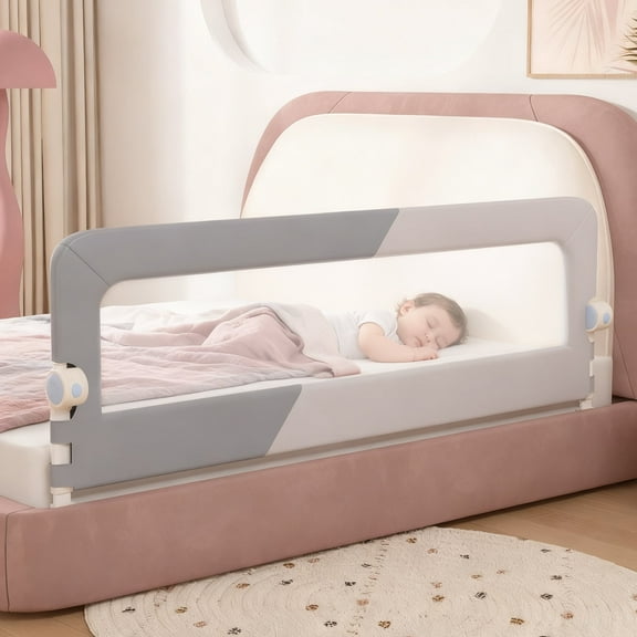 Oioane 59in Bed Rail for Toddlers, Foldable Baby Safety Bed Rail Guard with Height Adjustable for Full, Queen, King Bunk Size Bed, Gray