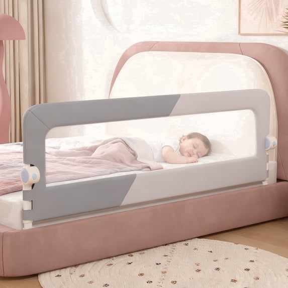 Oioane 59in Bed Rail for Toddlers, Foldable Baby Safety Bed Rail Guard with Height Adjustable for Full, Queen, King Bunk Size Bed, Gray