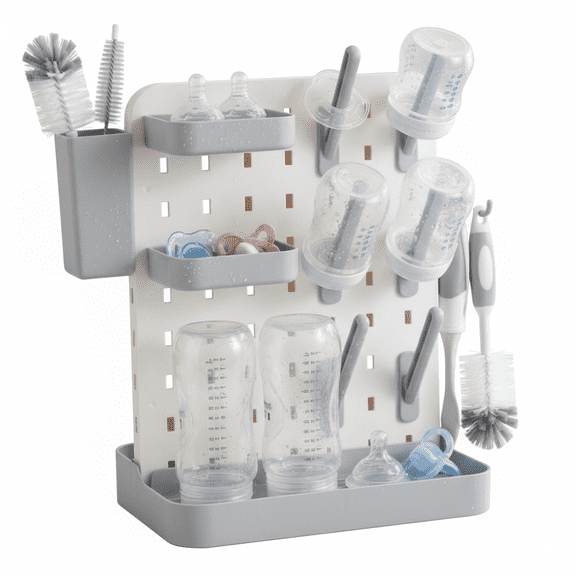 Oioane Baby Bottle Drying Rack with Removable Design, Space Saving Vertical Countertop Dryer Holder for Bottles, Pacifiers, Pump Parts, Gray