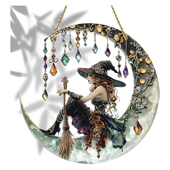 Oioi Witch With Crystal Pendant Acrylic Wall Hanging Home Decoration