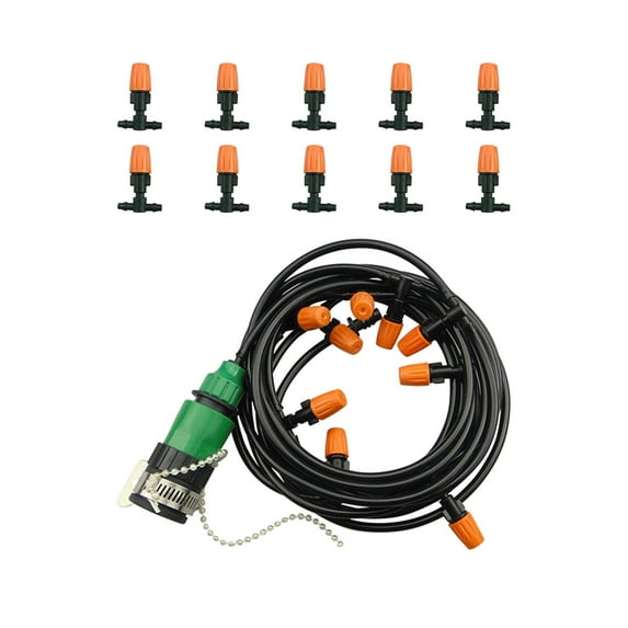 Oioii 1/4-Inch 32FT Mist Irrigation Kit with 10 Misters Blank Distribution Tubing Automatic Plant Watering System for Garden, Garden Tools, Yard Maintenance, B