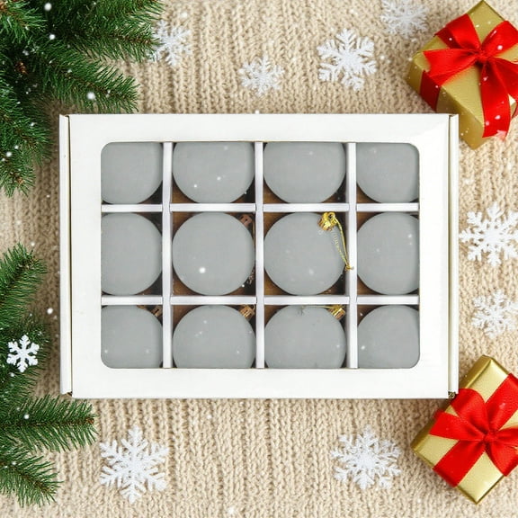 Oioii 12 Pcs Velvet Christmas Balls Flocked Christmas Tree Ornaments Plastic Balls Xmas Decorative Hanging Ornaments Christmas Tree Decoration 2.4 Inch, Christmas Home Decor, Gray