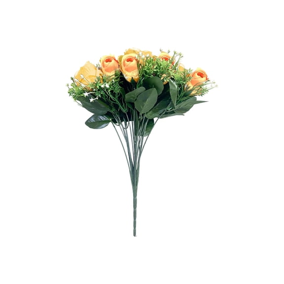 Oioii 14.57in Artificial Rose Bouquet, Faux Silk Floral Arrangement for Vase, Wedding Centerpiece, Home Table and Office Party Decoration,Yellow