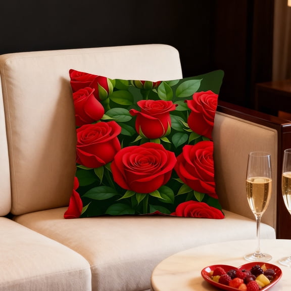 Oioii 17.72x17.72in Roses Throw Pillow Covers,Valentine's Day Decorative Pillow Case Beautiful Bouquet Flower Cushion Cover for Couch Sofa Wedding Anniversary Decor Gift, B