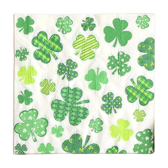 Oioii 20PCS St. Patrick's Day Shamrock Napkins, Green Lucky Clover Disposable Paper Napkins for Saint Patrick's Day Table Decorations, Irish-Themed Birthday Party Supplies, 4.92x4.92in,Green