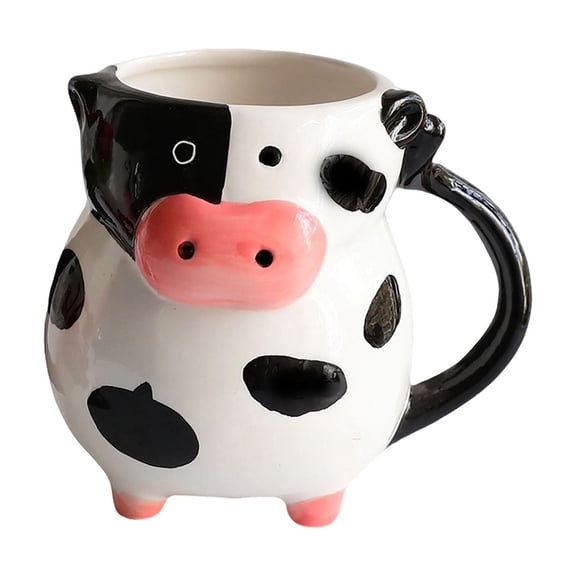 Oioii 20oz Novel Cow Shape Ceramic Coffee Mug, Cute Milk Cow Themed Ceramic Cup, Double-Sided Cow Design Mug, for Home Office Coffee Milk Tea Daily Use,AS Shown