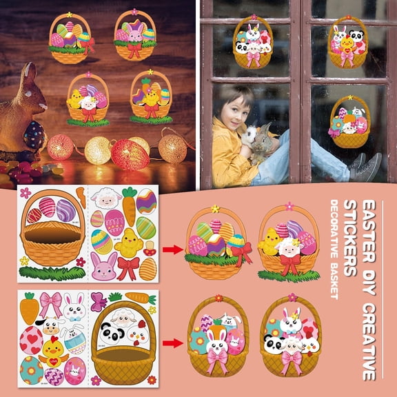 Oioii 2PCS Easter DIY Puzzle Sticker Sheets, Cute Decor Supplies, Interactive Craft Stickers for Spring Holiday Celebrations, Spring Easter Decor, Easter Decorations for Home, Multicolor