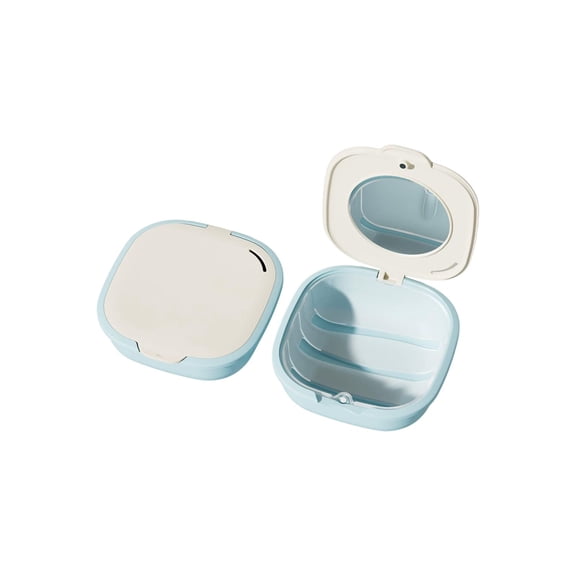 Oioii 3.43x3.31x1.18in Multi Functional Dental Braces Box, Sealed Dustproof Orthodontic Case With Built-In Mirror, All-in-One For Travel Storage And Dental Appliance Cleaning,Blue