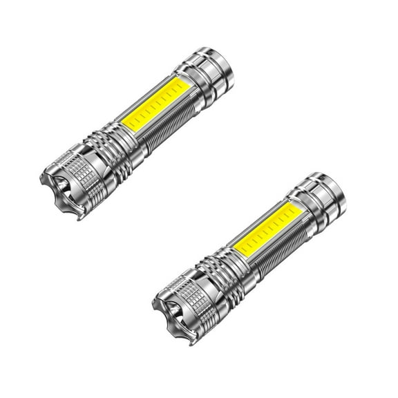 Oioii 3.93x0.98In 2 Pack Zoomable 300LM IPX6 LED Flashlights, 3 Lighting Modes USB Rechargeable Handheld Torch With 600mAh Battery For Camping Walking Emergency Backup,Silver