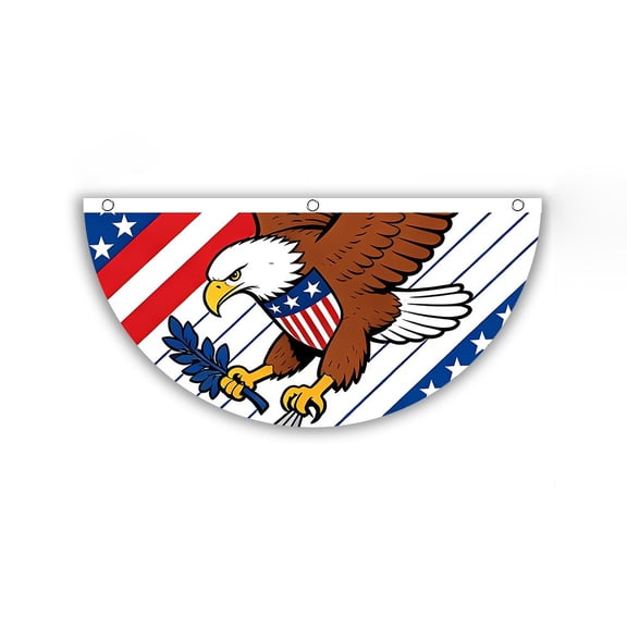 Oioii 35.4x17.7in July 4th Fan Flag Banner, Red White Blue Wall Hanging for Indoor & Outdoor Yard, Garden, Porch and Patriotic Holiday Decoration,A