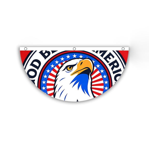 Oioii 35.4x17.7in July 4th Fan Flag Banner, Red White Blue Wall Hanging for Indoor & Outdoor Yard, Garden, Porch and Patriotic Holiday Decoration,B