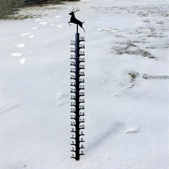 Oioii 36in Outdoor Iron Art Snow & Rain Gauge with Large Easy-Read Scale,Yard Ruler for Snow Depth & Rainfall, Garden Decor for Winter & Year-Round Use, A