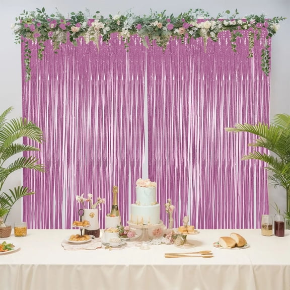 Oioii 39.37x78.74in Party Decoration Tinsel Curtain Set, Fringed Laser Ripple Background Props For Venue Decoration And Celebration Events, For Home Use, Household Supplies, Pink