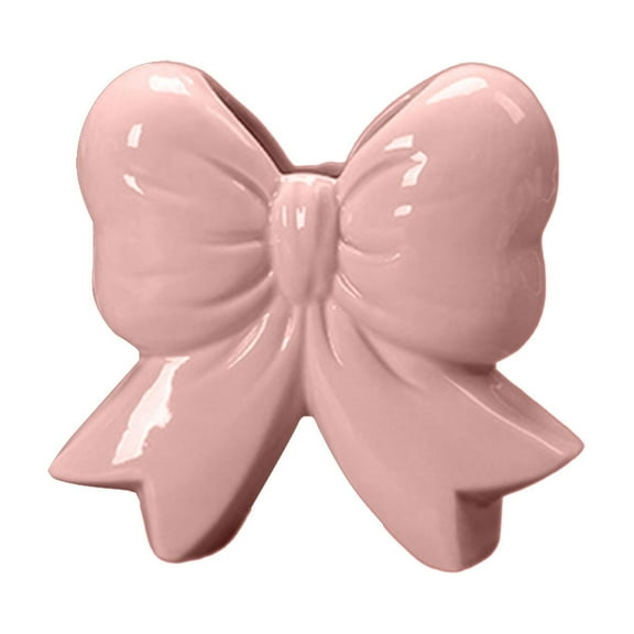Oioii 4.92x4.72x1.77in Aesthetic Bow Vase, Pink Mini Ceramic Vase for Fresh Flowers, Romantic Girly Home Decor for Bedside Table, Coffee Table & Desk,Pink