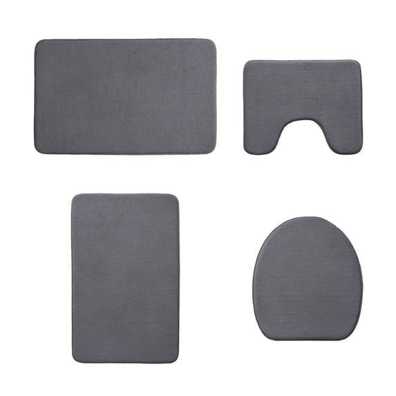 Oioii 4-Piece Foam Bath Mat Set, Soft and Comfortable Bathroom Rugs with Toilet Mats, High Water Absorption, Non-Slip, Thick, Machine Washable, Quick Drying, Dark Color for Home Bathroom,Dark Gray