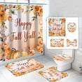 thumbnail image 1 of Oioii 4PCS Fall Thanksgiving Dayautumn Maple Pumpkin Garland House Shower Curtain Sets (1xShower Curtain, 1xToilet Pad, 2x Floor Pad and Hook ), 1 of 5