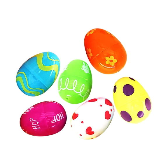Oioii 6PCS Fillable Plastic Easter Eggs Assorted Pattern Prints Sturdy Safe Material Party Supply Pack for Easter Egg Hunt Holiday Decoration Party Favors and Kids Creative Play,As Shown