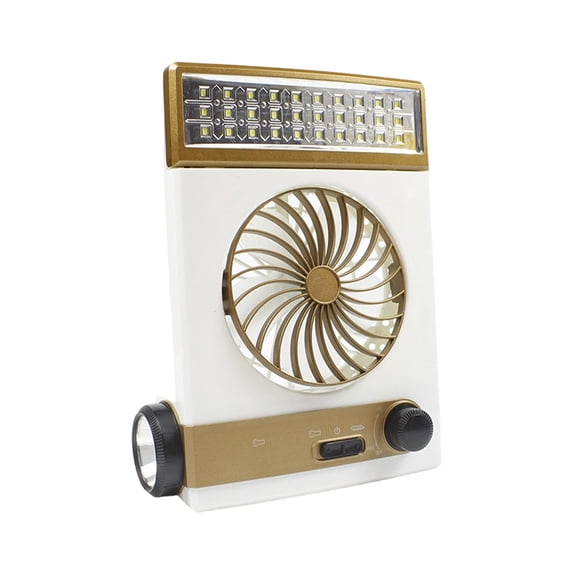 Oioii 8.5x5.9 Inch Multifunctional LED Desk Lamp Fan, Solar Powered Portable Fan with Remote Control, Foldable for Outdoor Camping and Emergency Charging,Gold