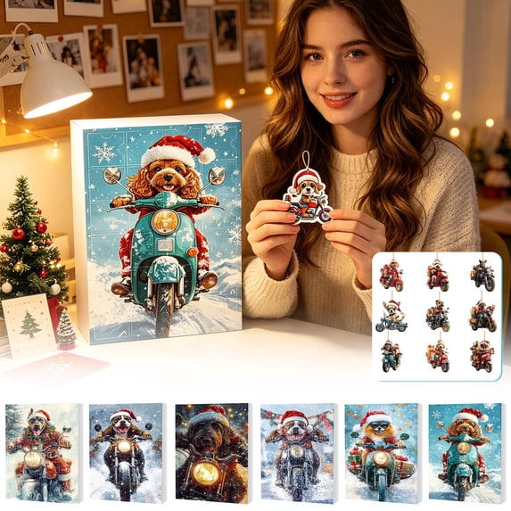 Oioii Advent Calendar, Christmas Countdown Calendar,with 24 2D Acrylic Dog Figurines, Cute Frenchie Christmas Decor, Holiday Advent Gift for Dog Lovers
