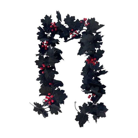 Oioii Artificial Fall Maple Leaf Garland with Mini Pumpkins & Berries, Bendable Wire Vine, Two Color Options, Reusable Hanging Decor for Front Door Mantel Halloween Thanksgiving Layout,A
