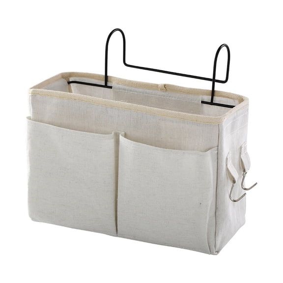 Oioii Bedside Hanging Storage Basket, Multi-Function Bed Rail Organizer for Bunk Beds, Hospital Beds and Dorm Rooms, Perfect for Glasses, Books, Phones and Keys,White