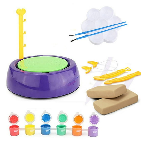Oioii Beginners Pottery Wheel Toy, W/ Paints and DIY Tools, Easy to Operate, Safe Material, Creative Handmade Play, for Kids Art Enlightenment and Hands-on Fun,As Shown