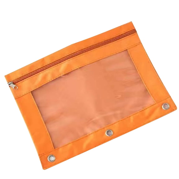 Oioii Binder-attached Transparent Zipper Document Pouch In Canvas Construction. Dual Compartment Layout Organizes Writing Tools and Receipts Conveniently for Classroom and Office Management.,Orange