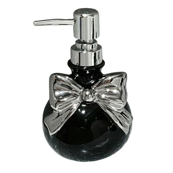 Oioii Bow Ceramic Soap Dispenser, Elegant Pink Bathroom Decor, Kitchen & Countertop, Cute Soap Pump Dispenser for Bathroom,Refillable Soap Pump Dispenser for,Dish Soap, Lotion or Shampoo,Black