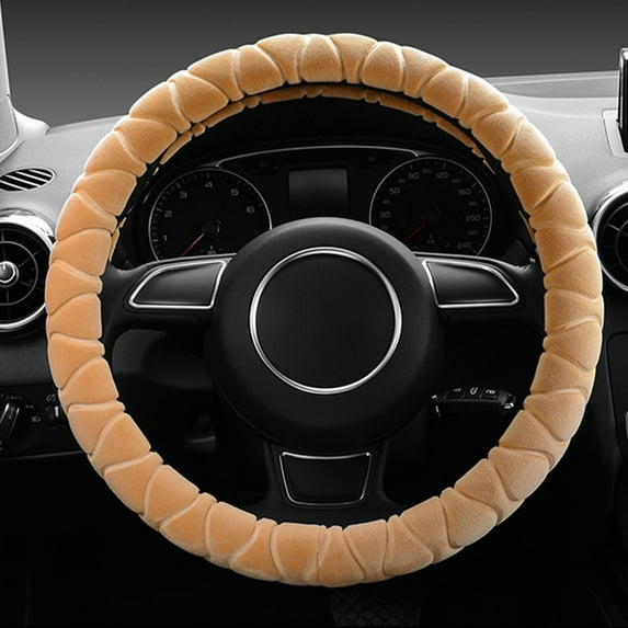 Oioii Car Steering Wheel Cover 38cm Elastic Steering Wheel Cover Winter Steering Wheel Cover Car Warm Handle Cover, Cold Season Essentials, Winter Stuff, Beige