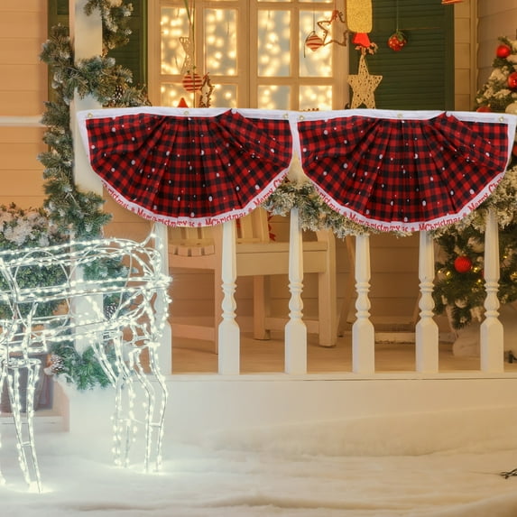 Oioii Christmas Buffalo Plaid Bunting Fan Flag for Outside Plaid Xmas Trees Hanging Flag Banner Pleated Buntings for Christmas Garden Decor
