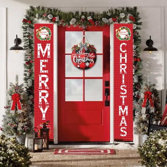 Oioii Christmas Door Cover Decorations Christmas Front Door Banner Backdrop Xmas Party