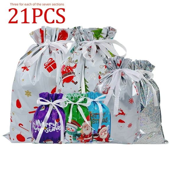 Oioii Christmas Drawstring Gift Bags,Reusable Eco-Friendly Drawstring Sacks for Holiday Wrapping Party Favors, D(21/7styles)