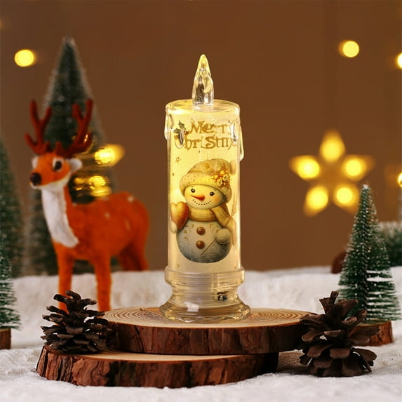 Oioii Christmas Flameless Candles Christmas LED Candles Battery Operated Electric LED Pillars with Decals Reindeer Santa Claus Snowman for Christmas Decorations, A