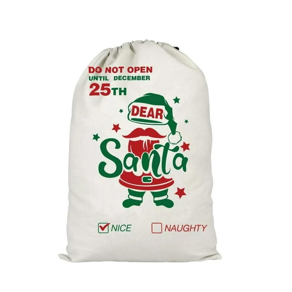 Oioii Christmas Santa Sack, Large Canvas Gift Bag with Drawstring, Reusable Personalized Best Gift, for Xmas Package Storage, Christmas Party Supplies Favors