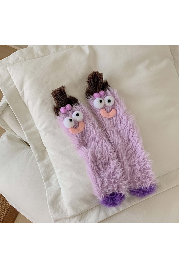 Crazy Funny Fuzzy Silly Socks for Kids Women,Girls Fluffy Slipper Novelty Fun Socks,Boy Men Cute Cozy Soft Animal Socks, Purple